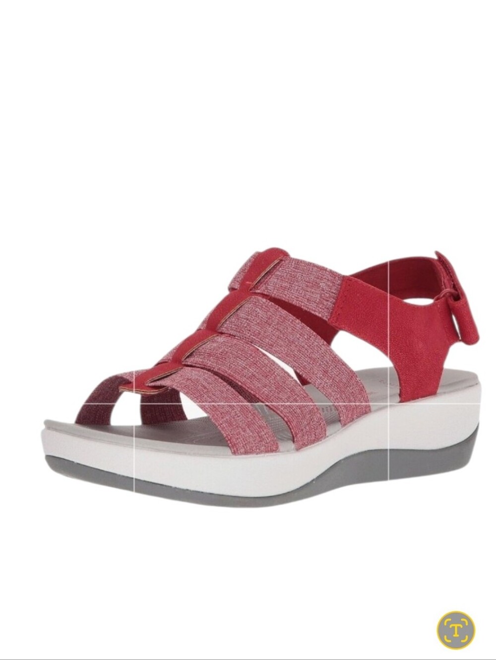 Clarks Comfortable Women's Red & Gray Wedge Heel Sandals. Size 10